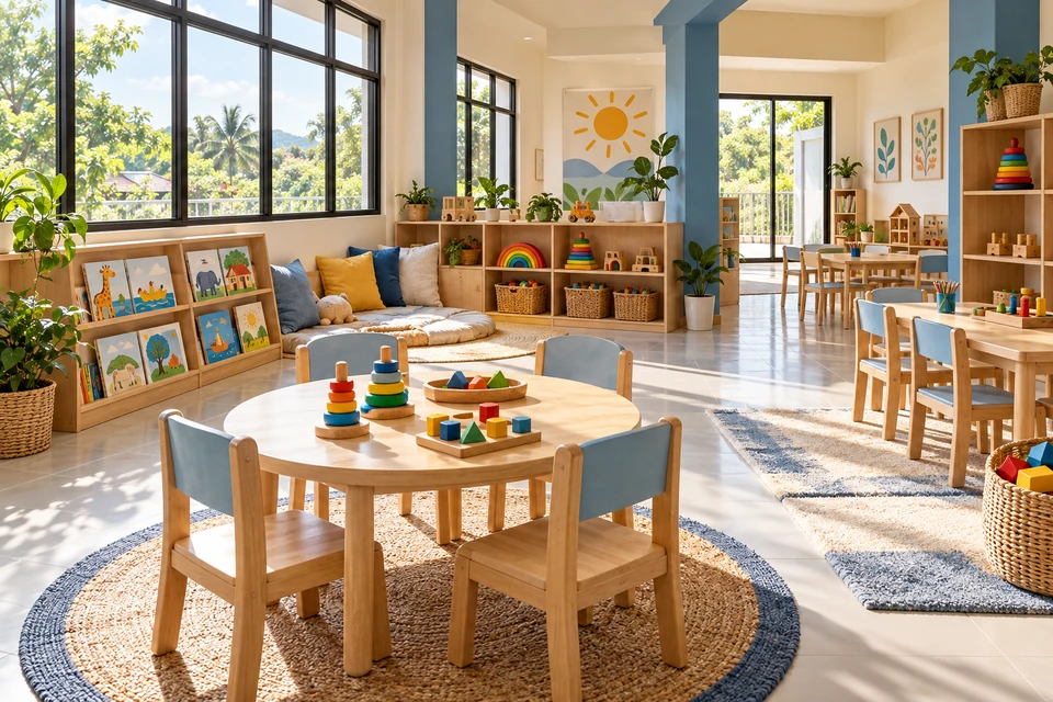 AI concept visualisation of a welcoming daycare learning room